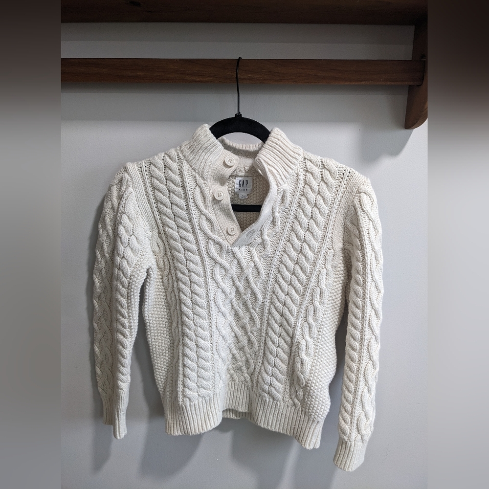Gap Boys Chunky Cable Knit Sweater Ivory Wool Blend Minimalist Neutral Wardrobe